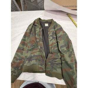 Gap Mens Jacket Sz L Camo Wearlight Bomber Army Green Pockets Full Zip